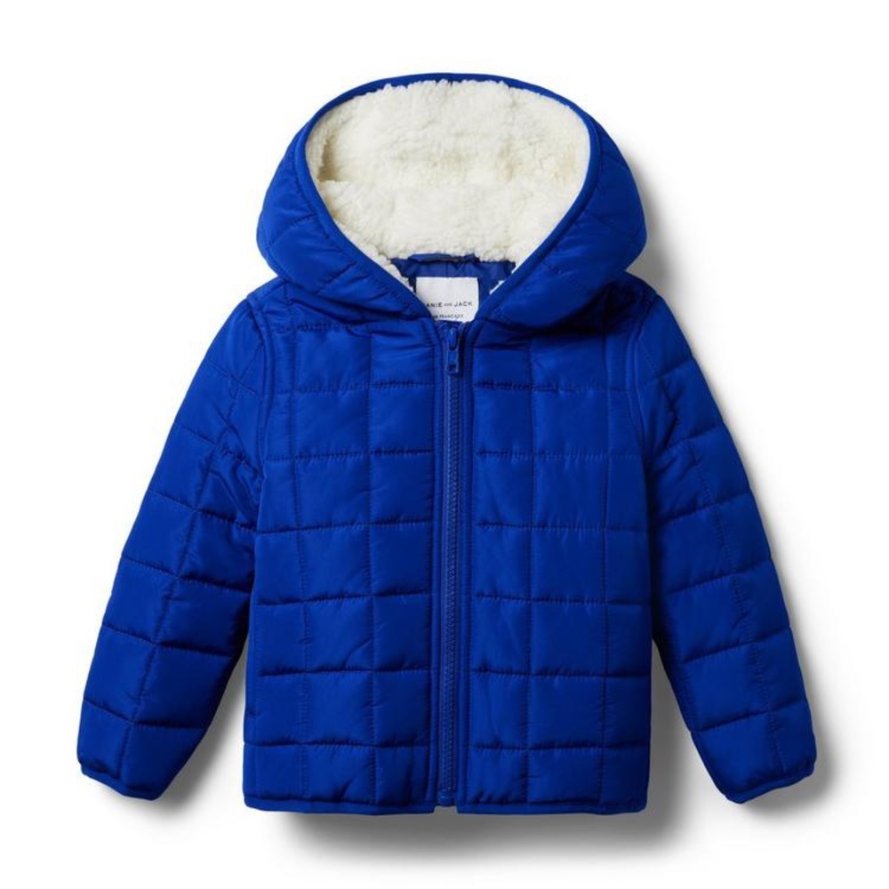 Janie and Jack Blue Sherpa-Lined Hooded Puffer Jacket